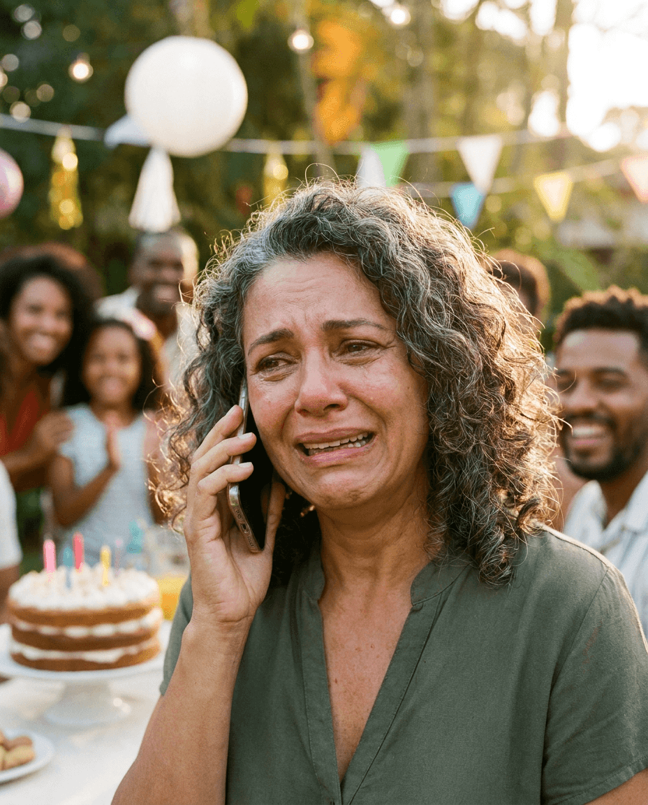 Woman moved to tears at a birthday party